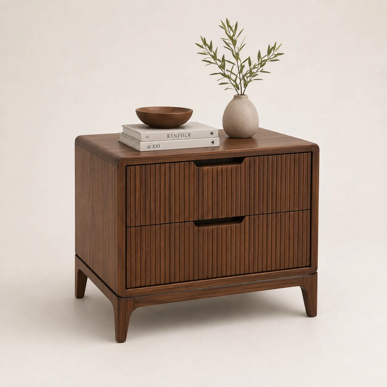 Two-Drawer Tapered-Leg Teak Nightstand