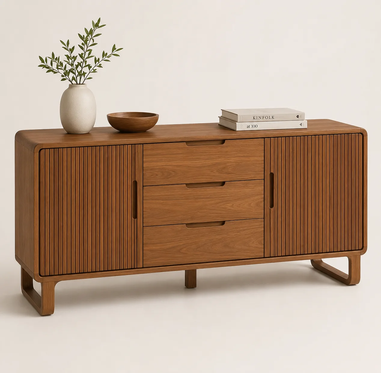 Weathered-Finish Teak Cabinet Sideboard