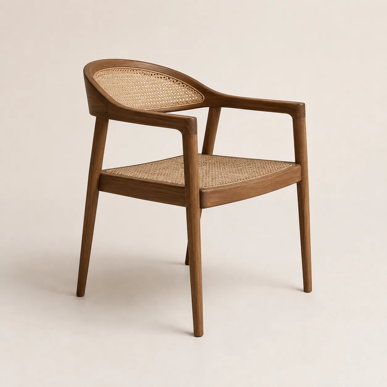 Curved Cane Teak Dining Armchair