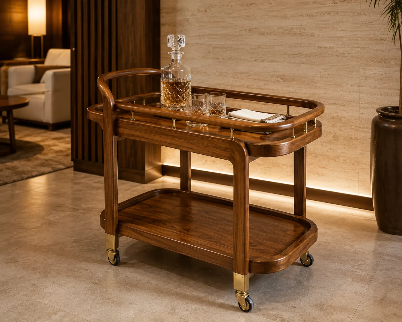Curved Teak Drinks Trolley
