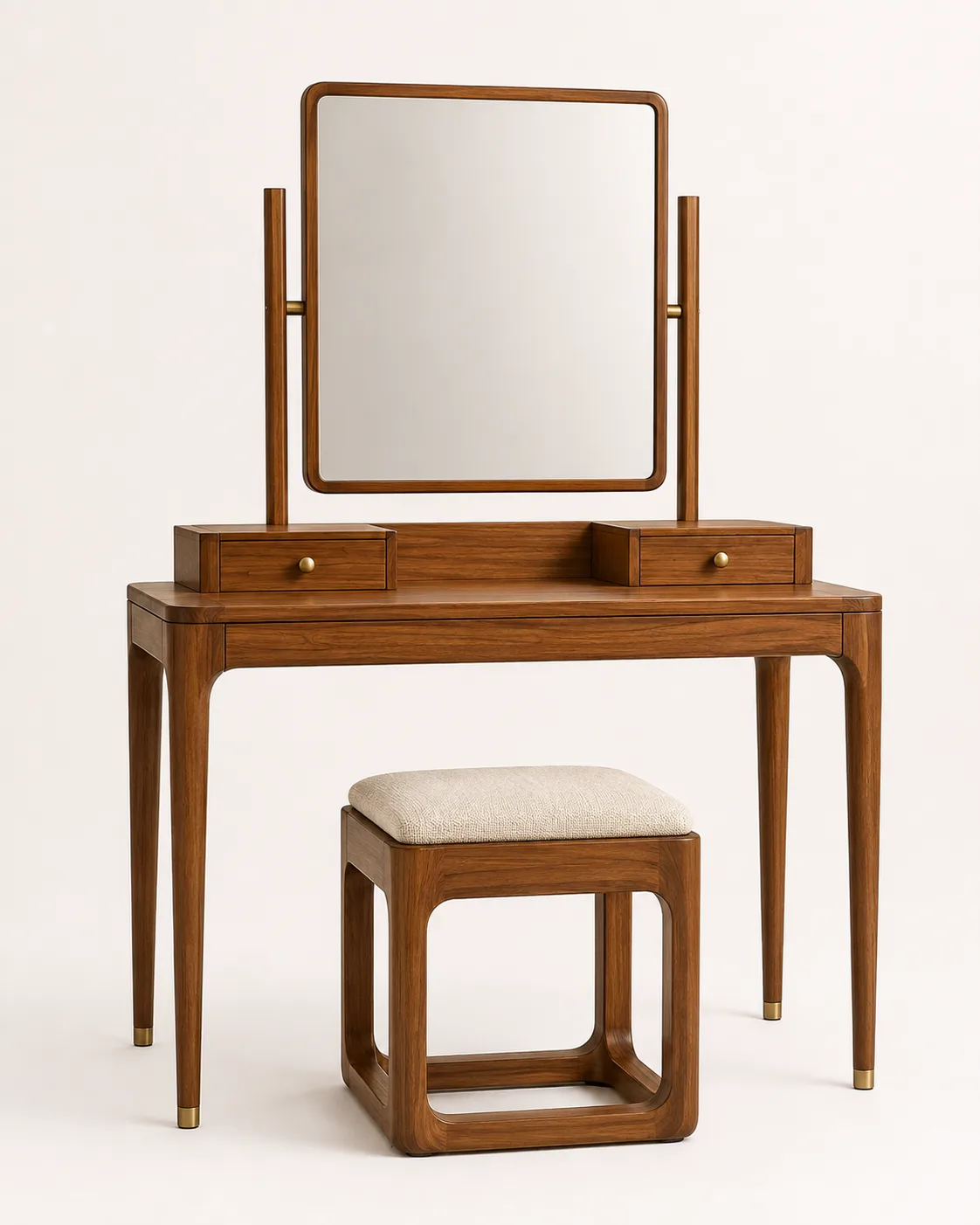 Cabriole-Leg Teak Dressing Table Set