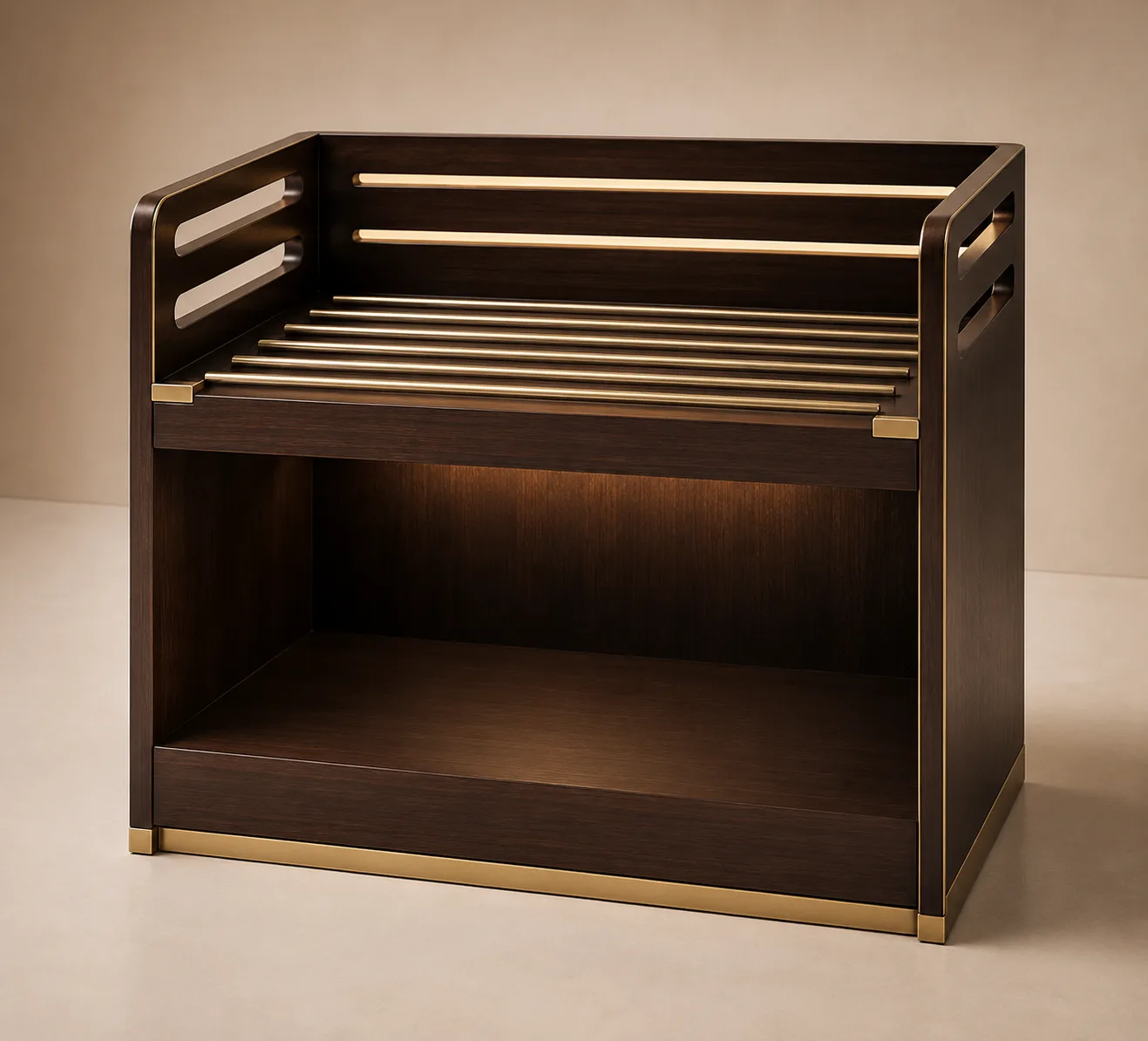 Compact Teak Luggage Rack with Shelf
